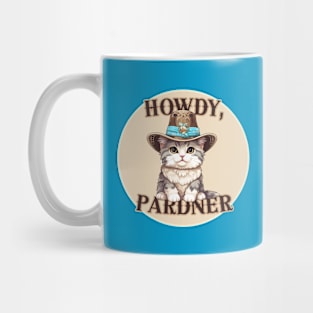 Howdy Pardner/Partner! Cute Gray Tabby Cowboy Kitty Cat - Tan Western Design Mug